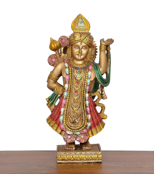 Resin Shreenathji Statue of Shrinathji murti for Home Decor Mandir Pooja Showpiece (Height 10 Inch)