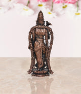 Copper Meenakshi Idol statue, rear view on lotus base, 4 inch