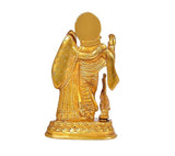Brass Radha Krishna statue from behind, round halo, ornate garments in gold tone