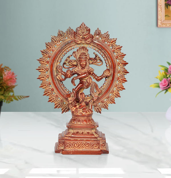 Brass Natraj Lord Shiva Dancing Natraj Brass Idol Statues for Home Decor and Ofice Multicolor (Height: 10 inch) (Red)