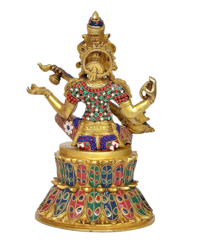 Brass Saraswati Seated on Lotus - Handcrafted Hindu Goddess Saraswati Idol for Home Decor and Pooja (Height 14 Inch)
