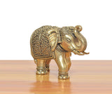 Bronze elephant figurine, side view with textured back, embossed border trim