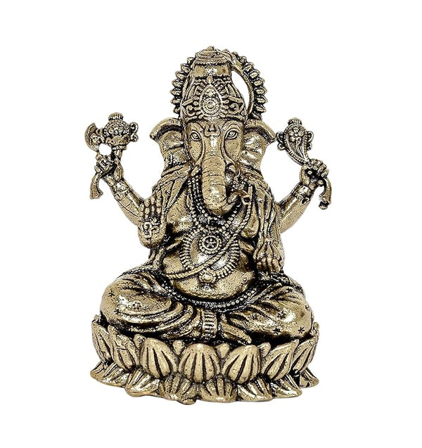 Super Fine Brass Lord Ganesha Ganpati Idol Vinayak Religious Statue Murti (Height: 2Inch)