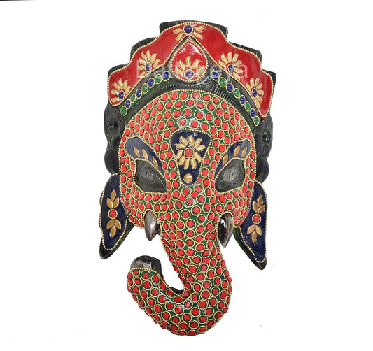 Metal Ganesha Wall Hanging Mask (Height:9 Inch)