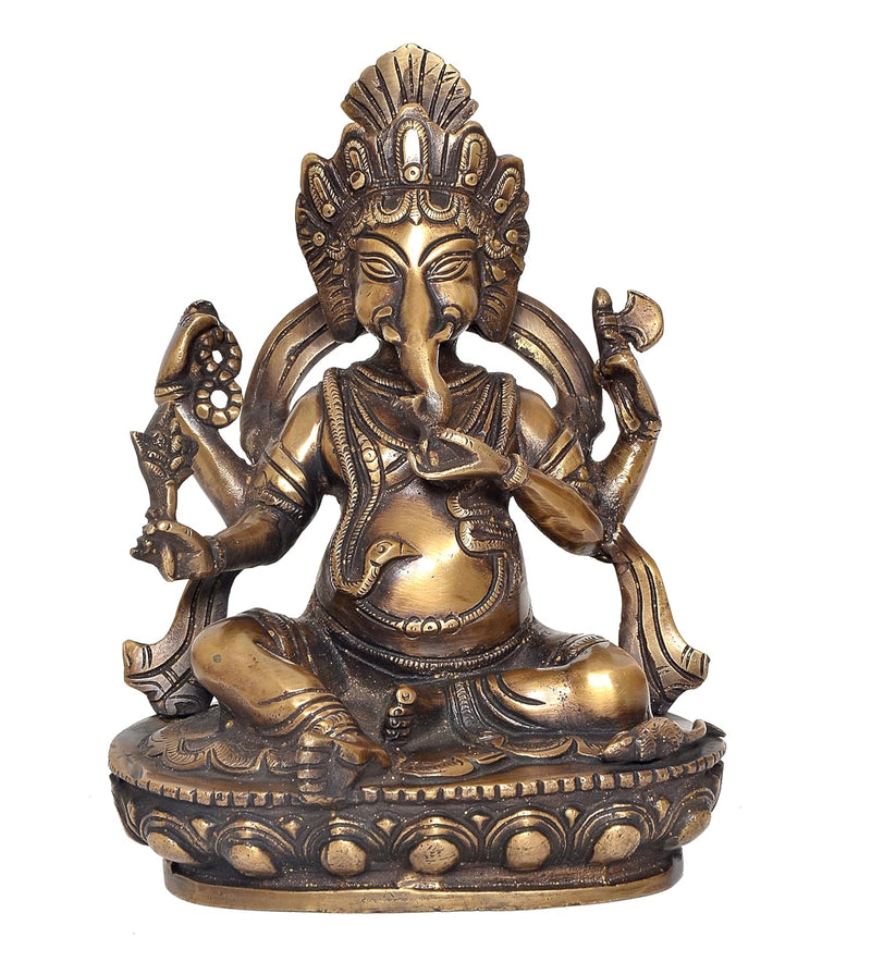 Brass Lord Ganesha Idol Sitting Ganesh Statue Decorative Sculpture for Home Decor Office Mandir Pooja Temple (Height 8 Inch)