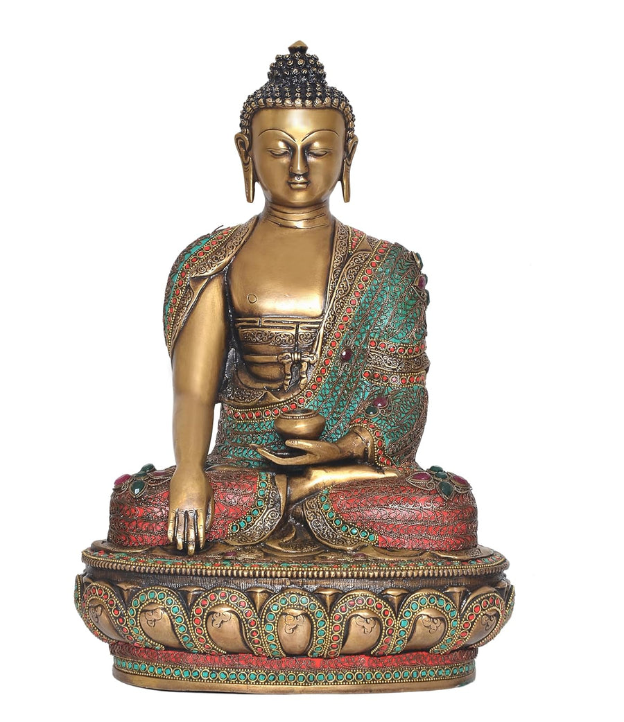 Brass Dhyan Mudra Buddha Statue - Handcrafted Spiritual Decor for Home Decor and Office Decor - Meditating Buddha Idol (Height 17 Inch) Craft Detail