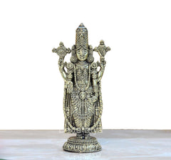 Front view of Brass Lord Tirupati Balaji idol statue with detailed crown and ornaments