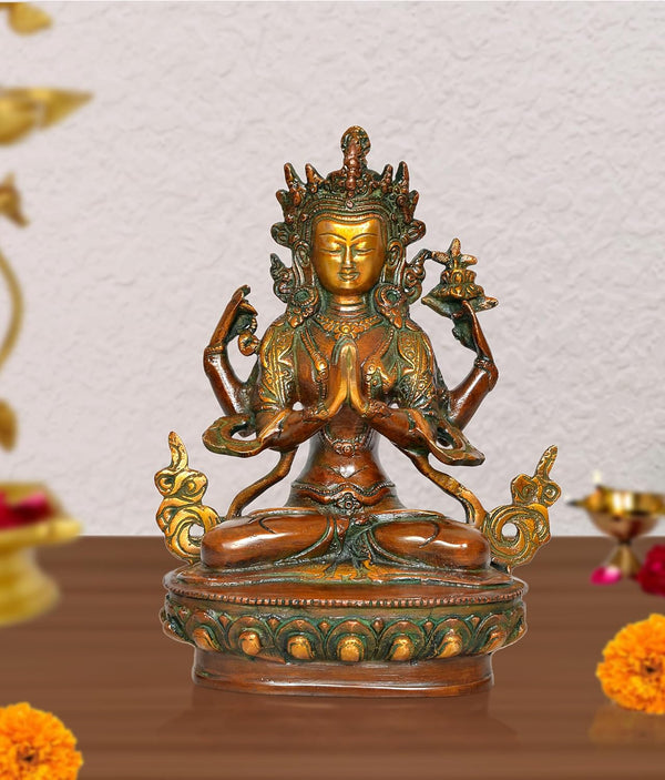 Brass Tara Devi Statue - for Worship, Meditation Spaces, Home Decor Office, or as a Thoughtful Spiritual Gift. (Height 9 Inch)