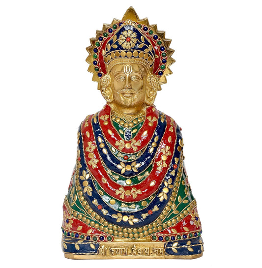 Brass Baba Khatu Shyam ji Idol Statue Showpiece for Home Decor and Pooja Decoration (Height: 11.5 Inch)