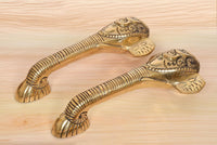 Messing-Türgriff-Paar mit Ganesha-Gesicht, goldfarben, zwei gebogene Griffe