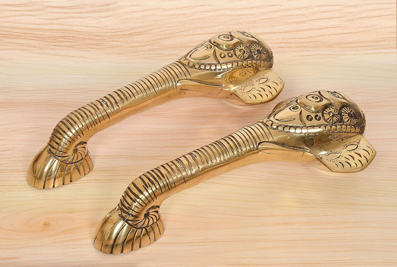 Brass Ganesha Face Door Handle Pair (Pack of 2) (Height : 11 inch)