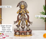 Brass Hanuman statue front view with detailed base panels and small pot-like ornaments