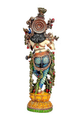 Radha resin figurine, back view with braided hair and ornate multicolored garments