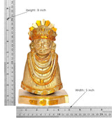 Khatu Shyam brass idol on base, shown with height 8 in and width 5 in
