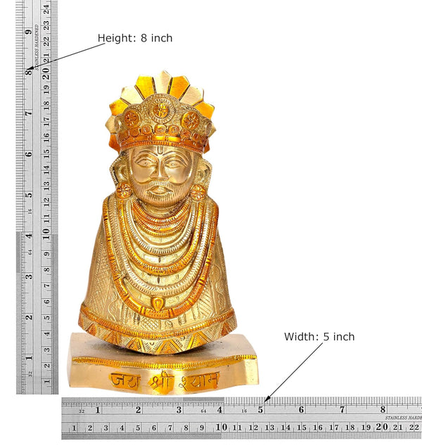 Brass Baba Khatu Shyam ji Idol Statue Showpiece for Home Decor and Pooja Decoration (Height: 8 Inch)