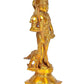 Lord Kartikeya Brass Idol Figurine Standing Murgan with Peacock Sculpture Showpiece Golden Height 10 Inches