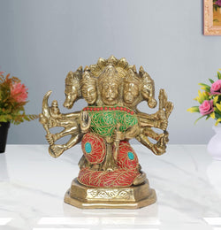 Bronze Panchmukhi Hanuman Idol Figurine Hanuman ji Decorative Showpiece for Home Office Temple Mandir Pooja (Height 7 Inch)