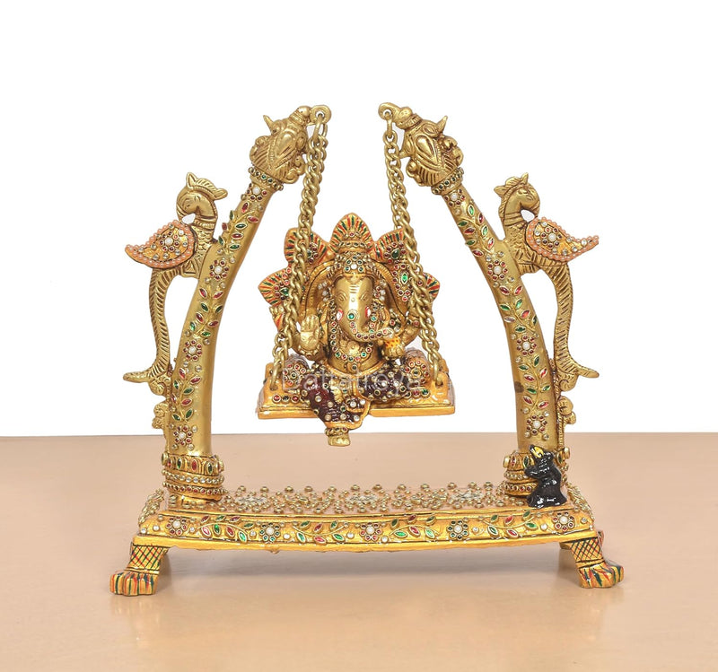 Brass Ganesha Swinging Jhula Idol (Height 10 Inch)