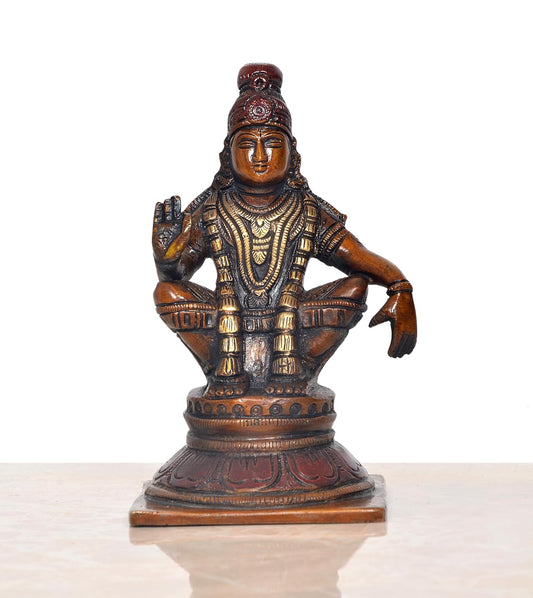 Brass Seated Lord Swami Ayyappan Ayyappa Statue Idol for Home Decor Pooja Mandir Decorative Showpiece (Height 5 Inch)