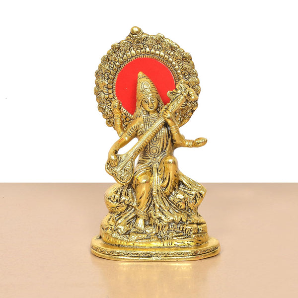 Metal Goddess Saraswati Maa Seated idol (Height 9 Inch) Study Setting