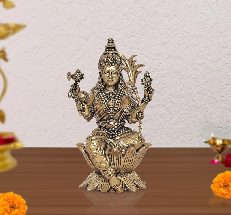 Bronze Goddess Rajarajeshvari Idols Sitting on Lutos,Tripura Sundari Murti, Lalita Devi, Rajarajeshwari Sculpture, Raj Rajeshvari Statue,(Height : 4 inch)