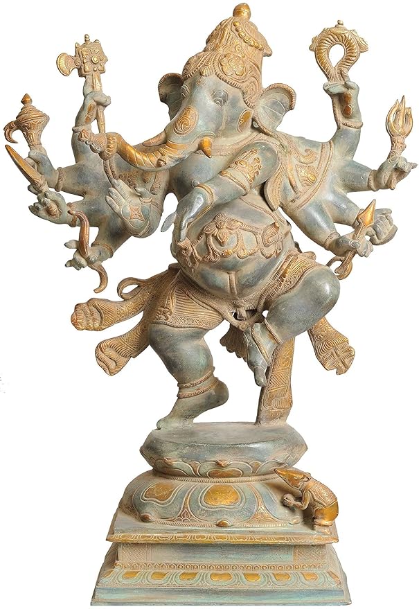 Large Brass Ashtabhuja-dhari Ganesha Statue Idol Height 26 inches