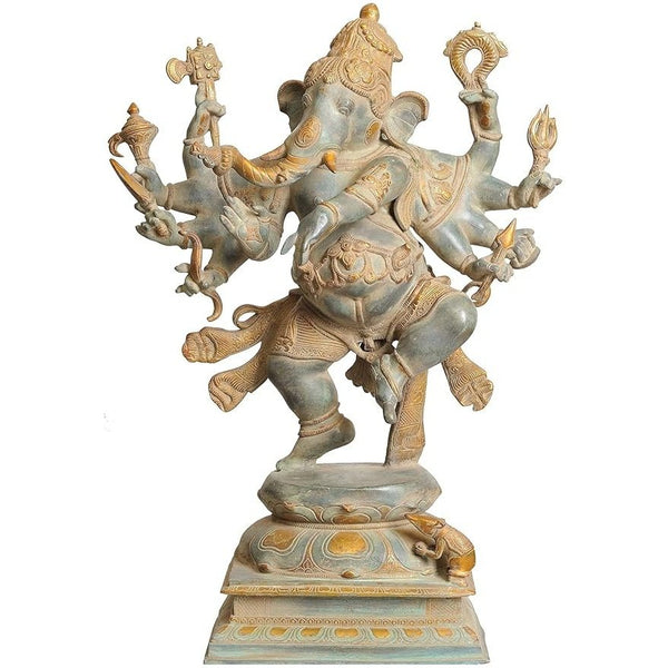 Large Brass Ashtabhuja-dhari Ganesha Statue Idol Height 26 inches