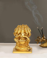 Brass Panchmukhi Ganesha idol, side view with detailed faces and trunk