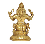 Ganesha idol back view in brass finish, circular medallion, four arms