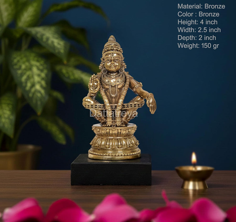Superfine Brass Lord Seated Ayyappan Swami Statue (Height:4 Inch) Craft Detail