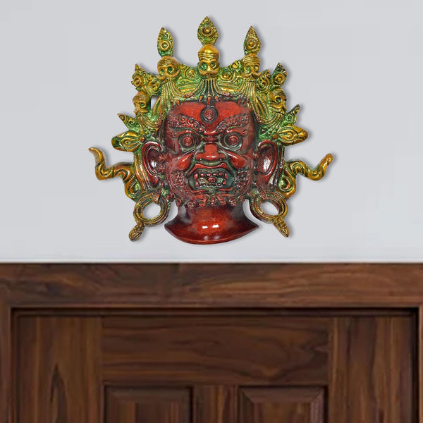 Brass Nazar Battu Mahakala Wall Hanging (Height : 7.5 inch) Multicolour Mandir Setting