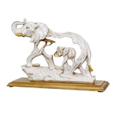 Weiße Elefanten-Showpiece aus Polyresin, großer Elefant mit Kalb, seitlich