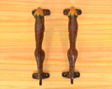 Brass jaguar door handles with end mounting tabs, pack of 2
