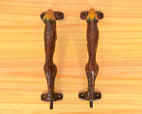 Brass jaguar door handles with end mounting tabs, pack of 2