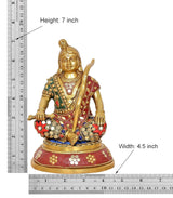 Brass Ram Lala seated statue, height 7 inch, width 4.5 inch; jeweled maroon skirt