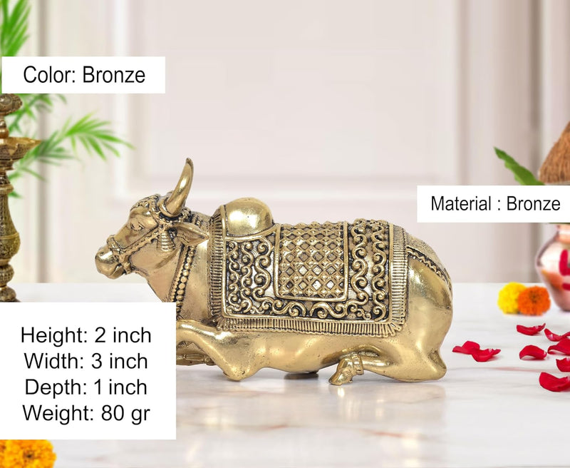 Bronze Shiva Seated Nandi Statue (Height 2 Inch)