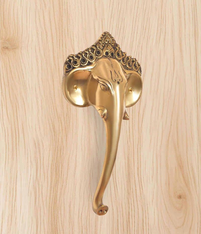 Brass Ganesha Face Door Handle (Pack of 1) (Height : 9.5 inch)