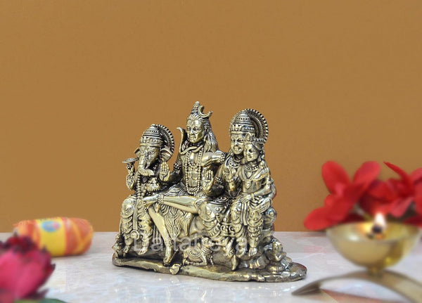 Superfine Brass Shiv Parivar Shiva Family Idol Family for Home Decor Mandir Pooja Showpiece (Height 4 Inch) Study Setting