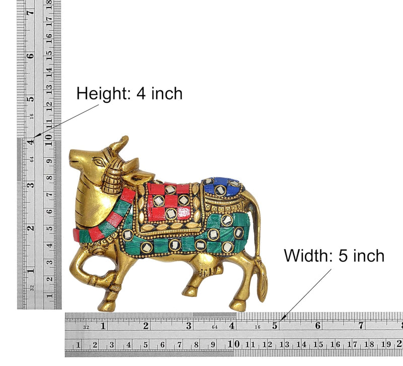 Brass Kamdhenu Cow Pair Wall Hanging Vastu Gau MATA Statues for Home Decor and Ofice Wall Decor Vastu Pooja Mandir Figurine (Height: 4 inch)