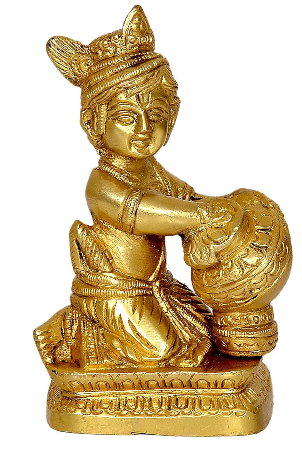 Brass Laddu Gopal Makhan Chor Idol (Height 4.5 Inch) Entryway Setting