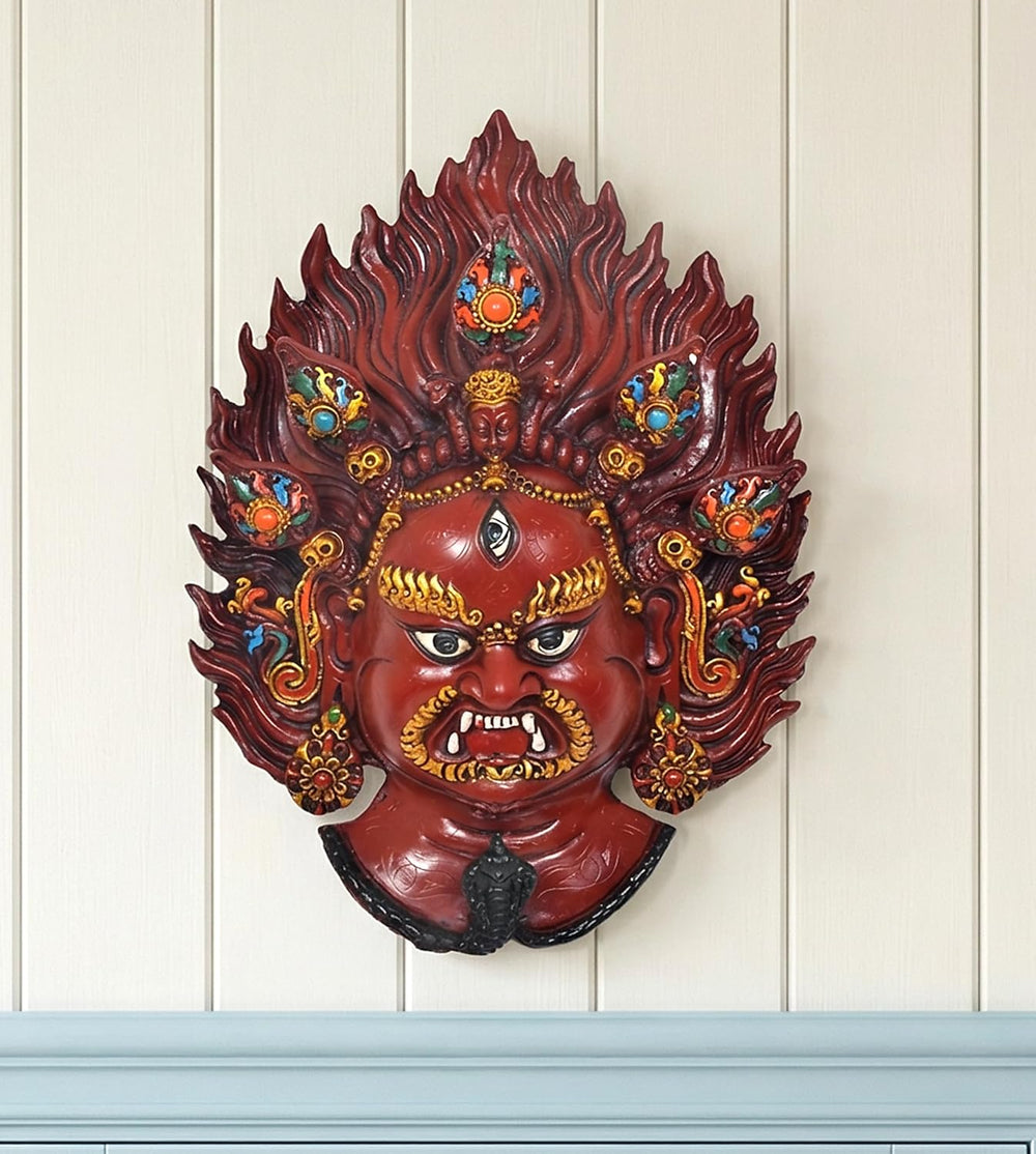 Resin Nazar Battu - Mahakal Wall Hanging Mask Nepali Style (Height : 13 Inches) (Red)