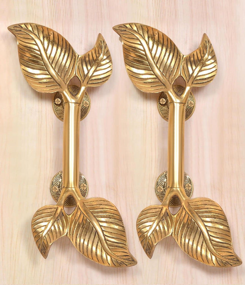Brass Twin Leaf Design Door Handle Pair (Pack of 2) (Height : 13 inch)