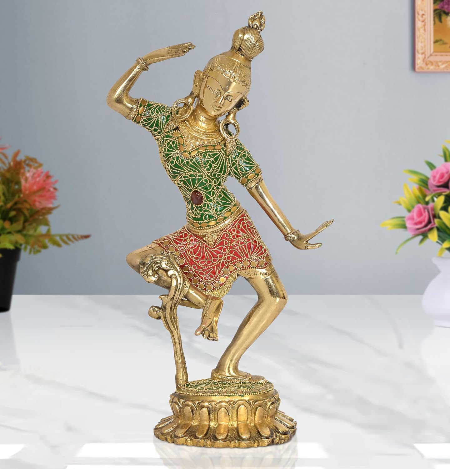 Brass Shiv Parvati Dancing Statue Idol for Temple Home Office Decor Idols (Height :15 Inch)