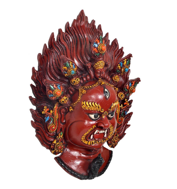 Resin Nazar Battu - Mahakal Wall Hanging Mask Nepali Style (Height : 13 Inches) (Red) Study Setting