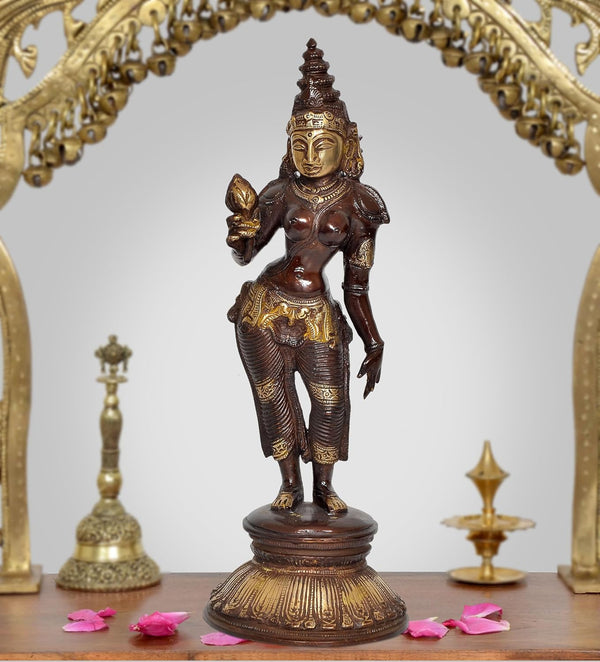 Brass Devi Uma Parvati Statue (Height: 10.5 Inch)