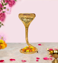 Copper naag for shivling pooja stand, cobra hood design with round base bowl.