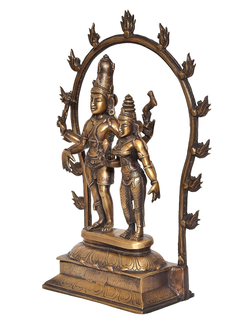 Brass Standing Lord Shiva with Parvati for Home Decor Mandir Pooja Showpiece (Height 14 Inch)