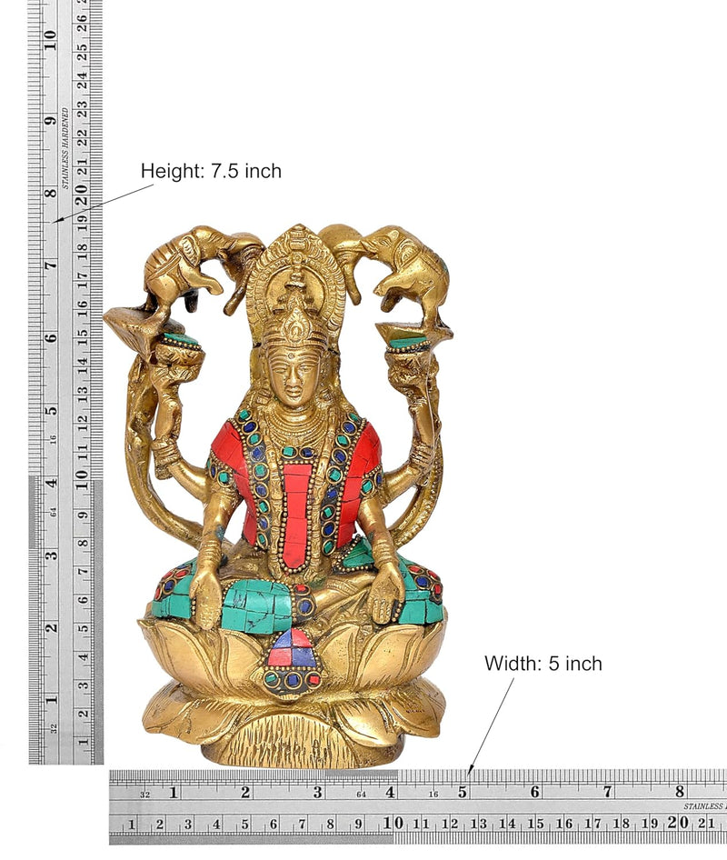 Brass Gaja Lakshmi Statue Laxmi with Elephants Home Temple Office Figurine Showpiece (Height 7.5 Inch)