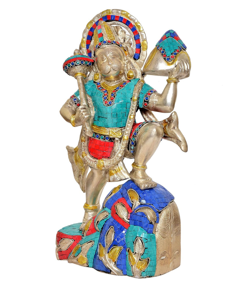 Brass Hanuman JI with Mountain Statue Idol Sculpture Statue for Home Decor Mandir Pooja Temple (Height: 17 Inch)