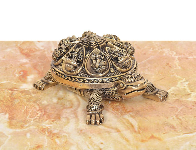 Bronze Ashtalakshmi Shree Yantra on Tortoise Figurine (Height: 3 Inches)
